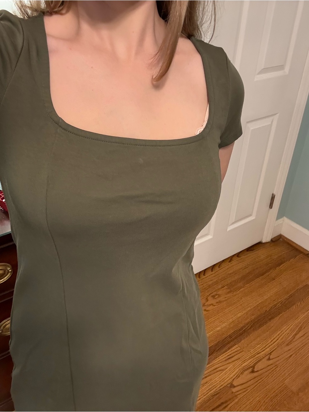 Old Navy Olive Green Square Neck Short Sleeve midi dress